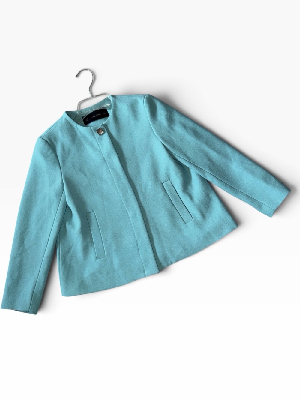 Zara Women’s Robins Egg Blue Collarless Jacket Size XS NWT